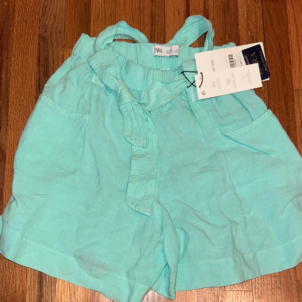 Zara Light Blue Linen Shorts with Tie-Waist